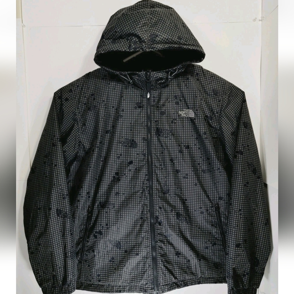 The North Face All Over Print Mens 2XL Jacket Shell Lined Full Zip Black Gray